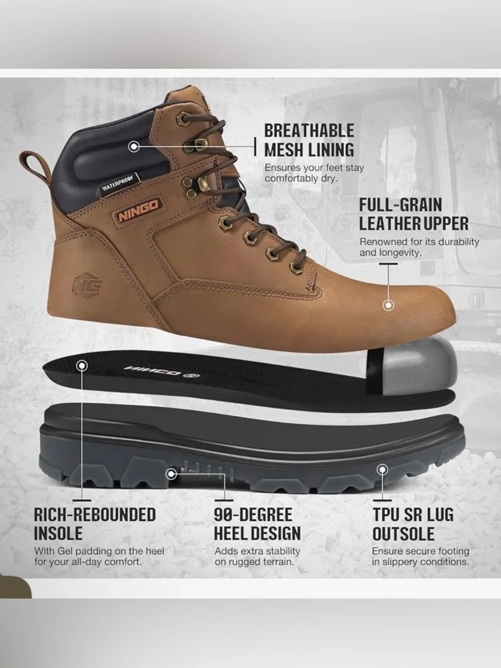 Waterproof Steel Toe Work Boots for Men, EH Rated, Puncture Proof , SIZE 8 M